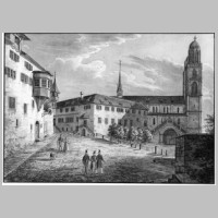 um 1835, Emil Schulthess - Alte Zürcher Stadtansichten aus der Umgebung der Buchdruckerei Berichthaus. Zürich 1979 (Wikipedia).jpg